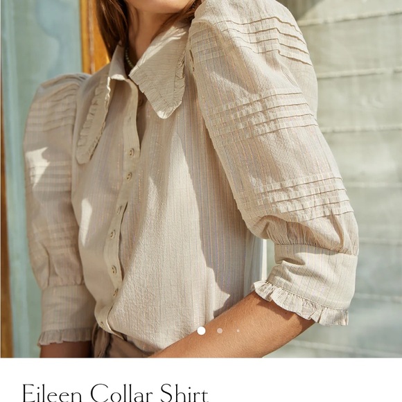 Eileen Beige Puff Sleeve Collar Shirt - Picture 1 of 11